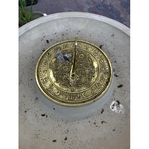 1081 - A cast concrete sundial bird bath - approx. 58cm high x 46cm diameter