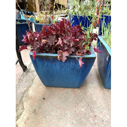 1082 - A pair of blue glazed garden planters - approx. 33cm high x 39cm wide