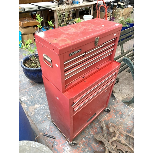 1085 - A Stack-On red metal eight drawer stackable rolling tool chest - approx. 100cm high x 61cm wide