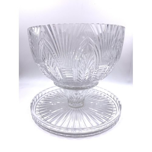 374 - A Shannon by Godinger cut crystal cake stand/punch bowl - approx. 24cm high