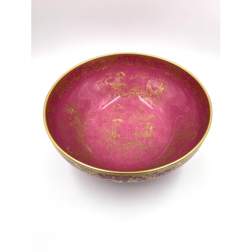 377 - A Spode England bone china circular footed bowl on pink ground with gilt decoration - approx. 26cm d... 