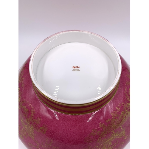 377 - A Spode England bone china circular footed bowl on pink ground with gilt decoration - approx. 26cm d... 