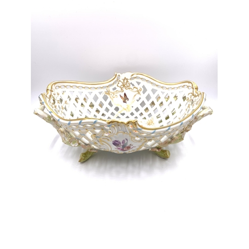 385 - A KPM hand painted porcelain twin handled pierced basket - approx. 14cm high x 26cm wide x 37cm long