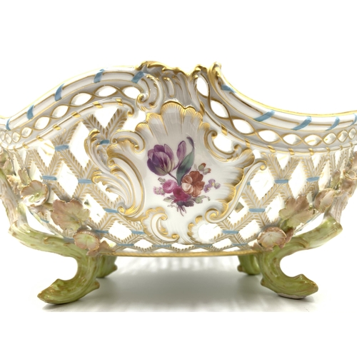 385 - A KPM hand painted porcelain twin handled pierced basket - approx. 14cm high x 26cm wide x 37cm long