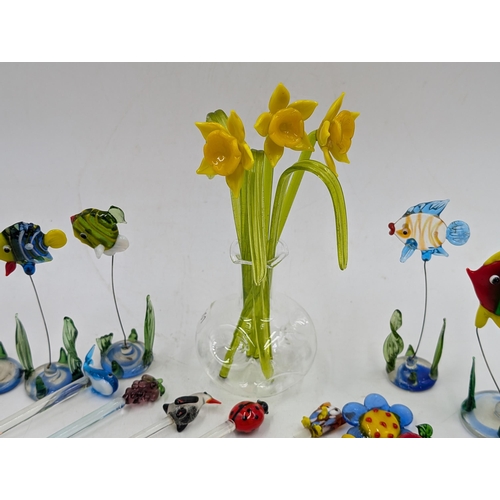 371 - A collection of Murano hand blown glass ornaments and cocktail stirrers