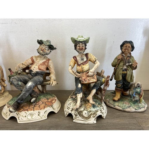 419 - Nine ceramic figurines to include Capodimonte Hunter and Hound etc.