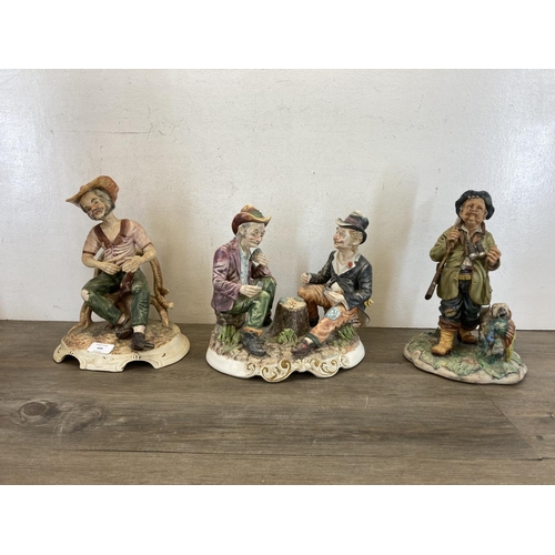 419 - Nine ceramic figurines to include Capodimonte Hunter and Hound etc.