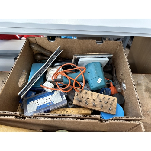 1029 - Two boxes containing various items to include Black & Decker DN 44-F13 sander, dry wall screws, exte... 