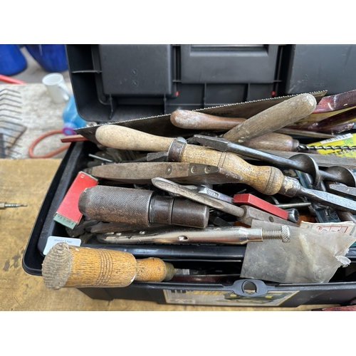 1044 - A Zag tool box containing various tools to include chisels, files, hand saw etc.