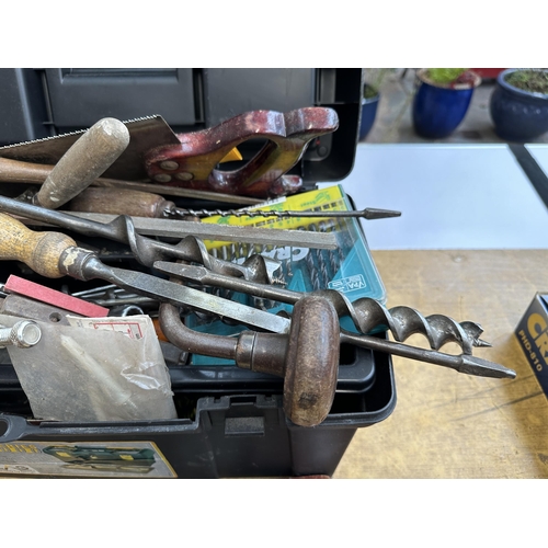 1044 - A Zag tool box containing various tools to include chisels, files, hand saw etc.