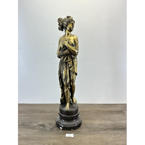 525 - A 19th century style gold painted plaster semi nude female figurine - approx. 65cm high