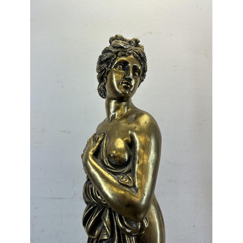 525 - A 19th century style gold painted plaster semi nude female figurine - approx. 65cm high