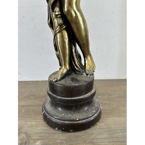 525 - A 19th century style gold painted plaster semi nude female figurine - approx. 65cm high