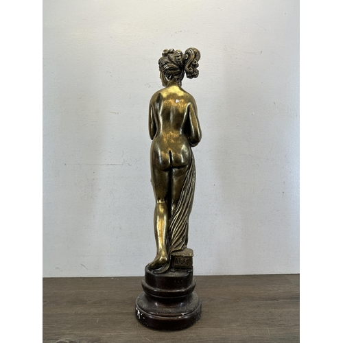 525 - A 19th century style gold painted plaster semi nude female figurine - approx. 65cm high