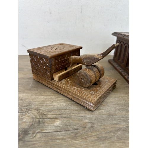 533 - Two items, one carved oak rectangular storage box - approx. 11cm high x 24cm wide x 16.5cm deep and ... 