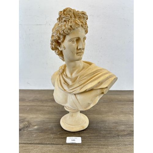 535 - A 19th century style white painted resin Apollo bust - approx. 31cm high