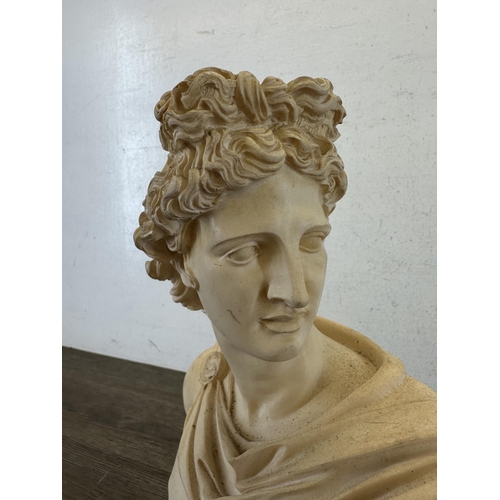 535 - A 19th century style white painted resin Apollo bust - approx. 31cm high