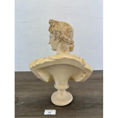 535 - A 19th century style white painted resin Apollo bust - approx. 31cm high