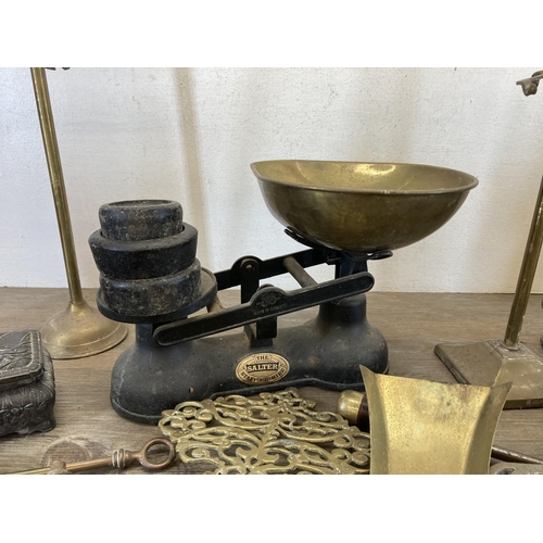 427 - A collection of antique and later metalware to include early 20th century Japanese embossed pewter r... 