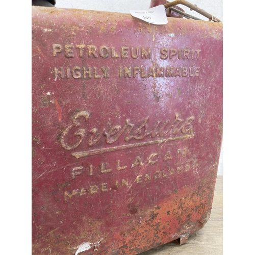 449 - A vintage Eversure Fillacan red metal petrol can