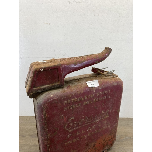 449 - A vintage Eversure Fillacan red metal petrol can