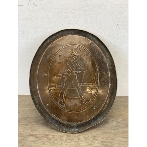 451 - A 1930/40s Johnnie Walker oval copper advertising serving tray - approx. 34.5cm high x 29cm wide