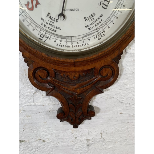 170 - A 19th century Eustance & Co. of Warrington carved oak cased aneroid barometer - approx. 90cm high