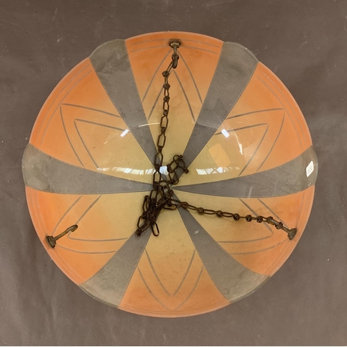 234 - An Art Deco style orange and opaque glass pendant light shade - approx. 35cm diameter