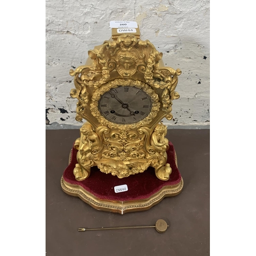 260 - A 19th century Yveries of Paris gilt metal mantel/table clock with silvered dial, two train spring m... 