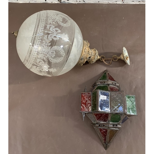 27 - Two lighting items, one Moroccan stained glass and metal wall sconce - approx. 30cm high and one Fre... 