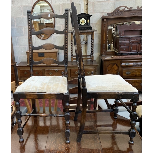 62 - An early 20th century oak pie crust edge drop leaf gate leg dining table on barley twist supports an... 