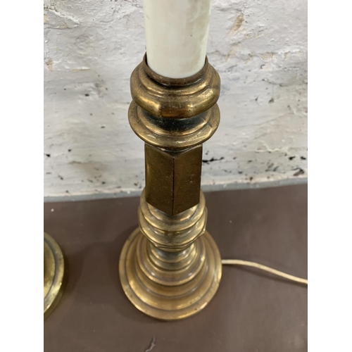 71 - A pair of Victorian style brass finish metal table lamps - approx. 50cm high