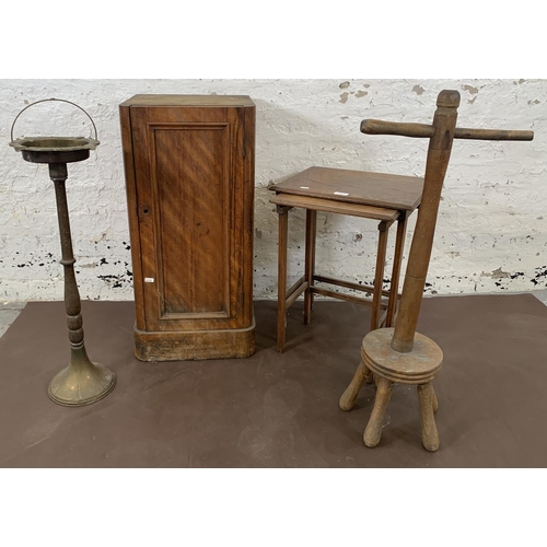 74 - Four pieces of furniture, one Victorian mahogany bedside cabinet, one oak nest of tables, one elm an... 