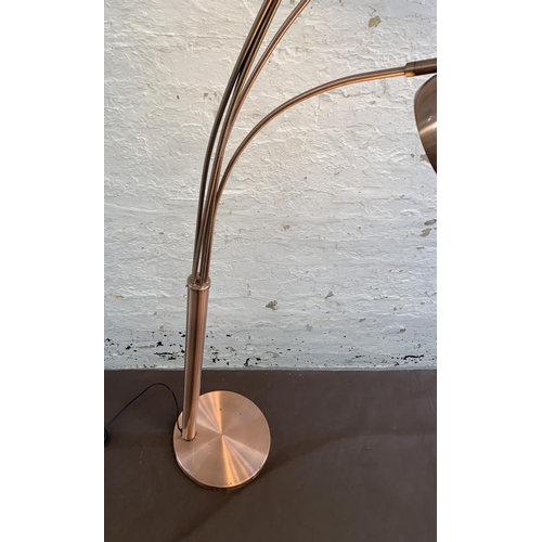 82 - A modern brushed copper effect five light floor lamp - approx. 213cm high