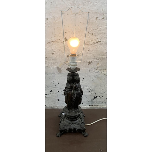 84 - A 19th century style bronzed cast metal figural table lamp - approx. 42cm high