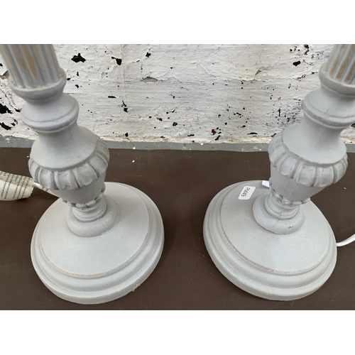 88 - A pair of Biggie Best grey painted Corinthian column table lamps - approx. 50cm high