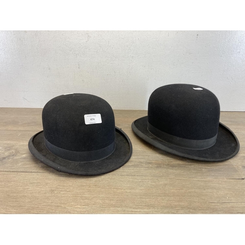 474 - Two early/mid 20th century bowler hats, one Dunn & Co. and one other