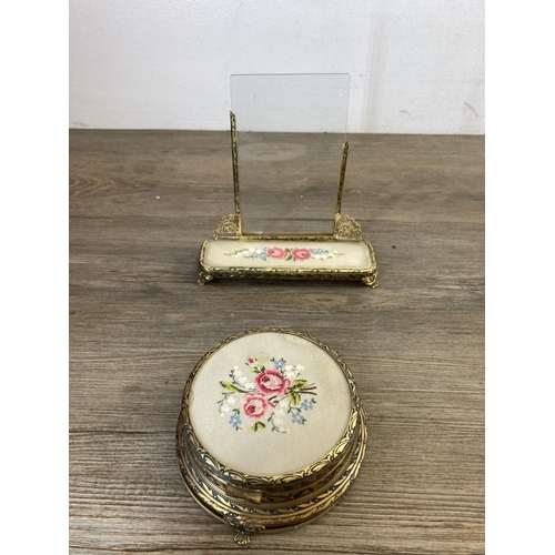 483 - A vintage ten piece petit point dressing table set