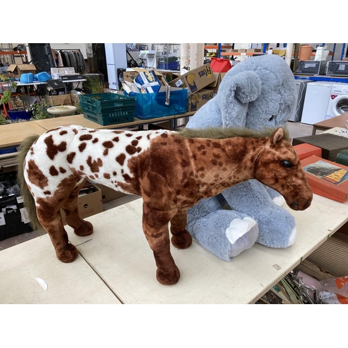 469 - Two large soft toys, one freestanding horse and one elephant