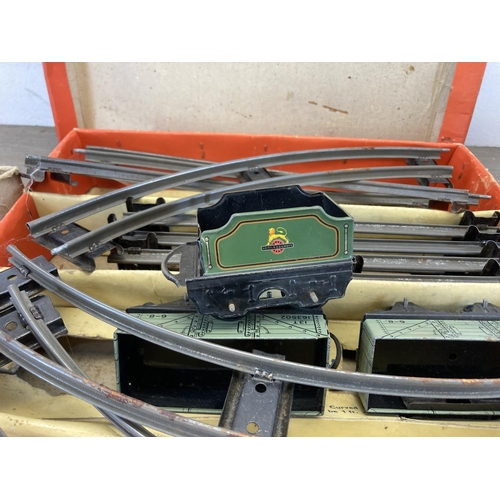 470 - A collection of vintage model railway accessories to include boxed Hornby train goods set, boxed Hor... 