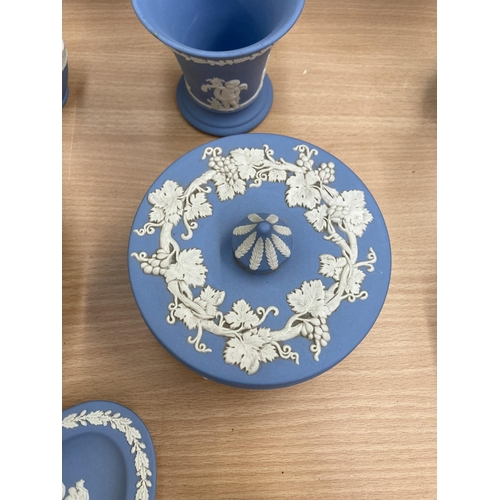 387 - Twenty two pieces of Wedgwood pale blue Jasperware