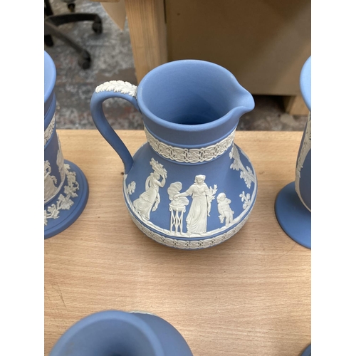 387 - Twenty two pieces of Wedgwood pale blue Jasperware