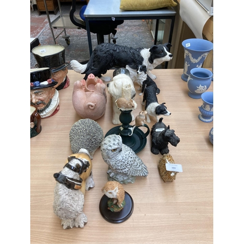 388 - Twelve ceramic and resin animal figurines to include Leonardo Border Collie, Sherratt & Simpson Mice... 