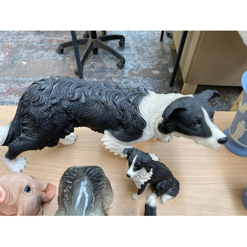 388 - Twelve ceramic and resin animal figurines to include Leonardo Border Collie, Sherratt & Simpson Mice... 