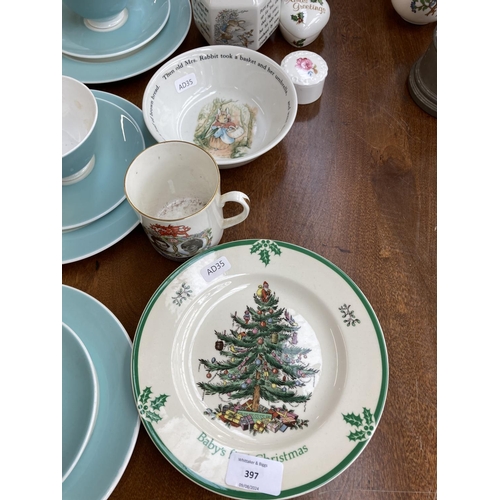 397 - A collection of ceramics to include Spode Christmas Tree Baby's First Christmas 1995 plate, Wedgwood... 