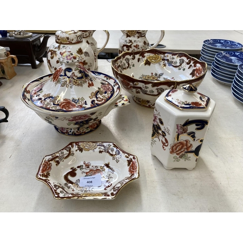 408 - Seven pieces of Mason's Ironstone pottery, five Brown Velvet and two Mandalay