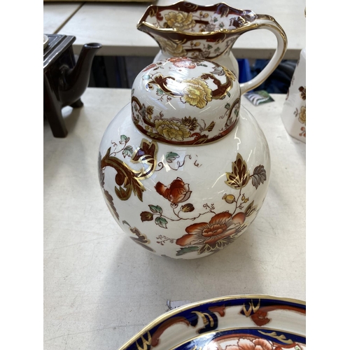 408 - Seven pieces of Mason's Ironstone pottery, five Brown Velvet and two Mandalay