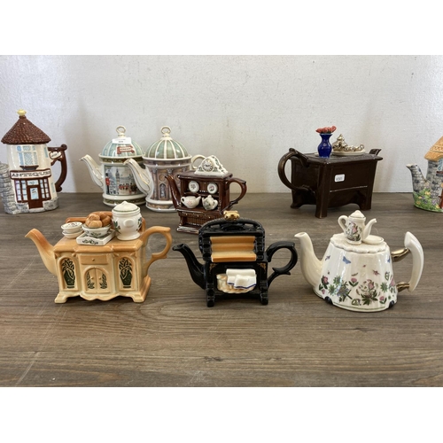 409 - Nine ceramic novelty teapots to include Portmeirion Botanic Garden, Sadler London Heritage, The Leon... 