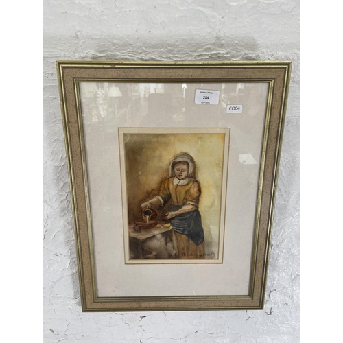 287 - A late 20th century framed watercolour titled 'The Serving Maid' - approx. 47cm high x 35cm wide