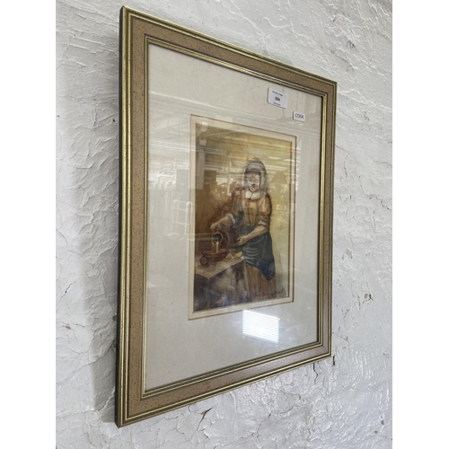 287 - A late 20th century framed watercolour titled 'The Serving Maid' - approx. 47cm high x 35cm wide